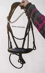 Bridon de cheval en cuir véritable de haute qualité pour l'équitation, taille complète, blanc avec petits cristaux sur le frontail, Kirans Overseas Ko-2030 - Product Image 2
