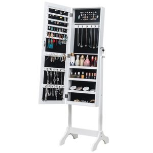Organizzatore di Gioielli Regolabile a 4 Ripiani in Legno Bianco con Armadietto a Specchio Parziale per la Conservazione - Product Image 2