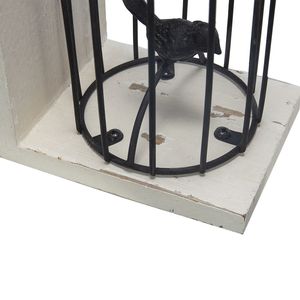 Fermalibri a forma di gabbia per uccelli, nero anticato, S/2, 5.5x4.5x10 pollici, bianco antico - Product Image 5