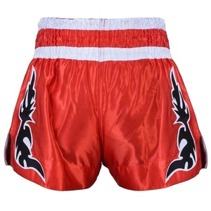 Pantalones Cortos Profesionales Rojos de Muay Thai - Cintura con Rayas Rojas y Blancas - Pantalones Cortos de Kickboxing con Gráficos Tribales Negros - Equipo de MMA de Satén - Product Image 2