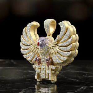 Colgante Personalizado con Logotipo de Águila Fénix FBH, Hecho a Mano en Oro Amarillo de 925 con Diamantes Micro Pavé - Product Image 3