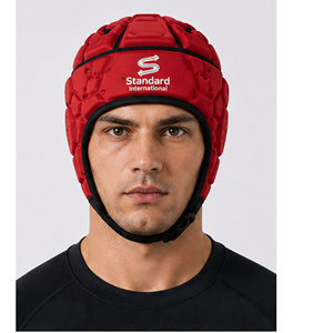 Red Soft Shell Rugby Helmet Breathable Padded Head Protection Adjustable Strap for Flag Football Training - Product Image 6