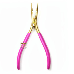 QORVEX INSTRUMENTS 3 Hole Hair <b>Extension</b> Pliers Tool with Non Slip Pink Handle Micro Ring <b>Bead</b> Pliers for Installation & Removal - Product Image 1