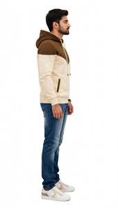 Sudadera con Capucha de Felpa para Hombre, Talla Grande, Color Marrón Beige, con Bloques de Color, 100% Algodón, Secado Rápido, para Invierno - Product Image 5