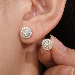 Boucles d'oreilles clous en or massif 14 carats plaqué or rose avec diamants taille brillant rond vintage, unisexe, bijoux de luxe pour mariage et soirée - Product Image 2