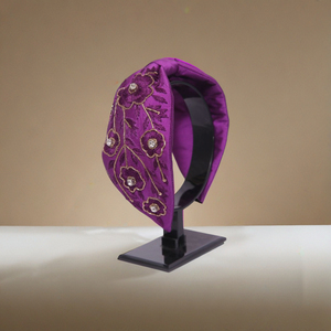 Luxury Purple Floral Comfortable Embroidered Knot <b>Headband</b> Elegant <b>Beaded</b> Fabric Hairband for Women & Girls Boutique Collections - Product Image 1