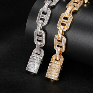 Mens Moissanite <b>Chain</b> 925 Silver Gold Tone Baguette Iced Link <b>Necklace</b> Bold Statement Luxury Street Style <b>Chain</b> For Men Gift Box - Product Image 3