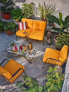 Ensemble de jardin d'extérieur tropical 4 places, structure en métal/bois/aluminium, coussins en tissu, résistant aux intempéries, meubles de patio - Product Image 6