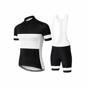 Conjunto de ciclismo personalizado al por mayor para hombre, en blanco y negro, con pantalones cortos con tirantes, transpirable, de secado rápido, para carreras de ciclismo de carretera, con logotipo personalizado. - Product Image 1