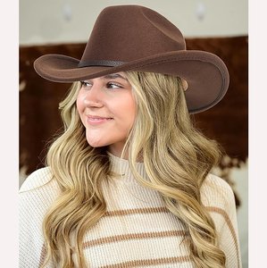 Chapeau Fedora Marron 100% Laine avec Ruban Noir Unisexe Décontracté à Large Bord Broderie Main Réglable Quatre Saisons Fête Mode - Product Image 5
