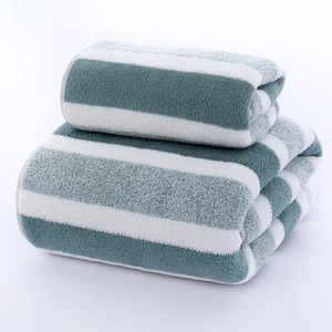 Serviette de toilette en coton doux et lisse, séchage rapide, absorbante, pour hôtel et spa, vente en gros, rayée, en tissu éponge - Product Image 1