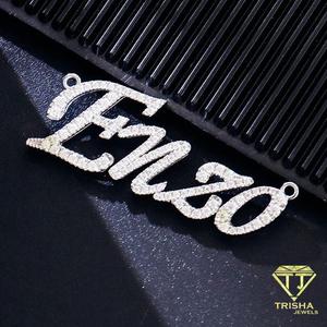 Custom Script <b>Name</b> Moissanite Diamond Pendant Full Stone Look Cursive <b>Letter</b> Design Bold Hip Hop Jewelry - Product Image 2
