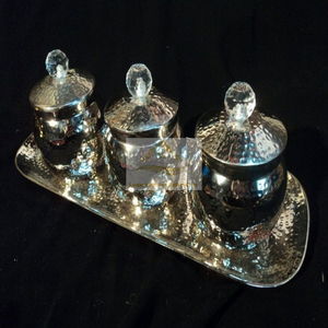 New Collection Metal Bowl Set of 3 Handmade Hammered Design Work <b>With</b> Tray Stainless Steel Salad and Soup Bowl From India - Product Image 2