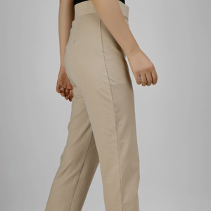 Pantalones Casuales de Otoño para Mujer, Color Beige, Ajustados, de Cintura Alta, Largos hasta el Tobillo, Tejido de Punto con Patrón Geométrico Ecológico, Logotipo en la Cintura - Product Image 3