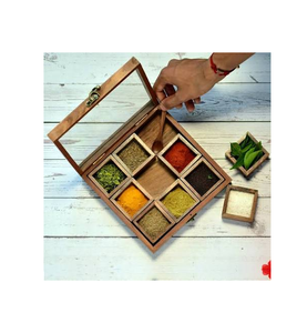 Wood Spice <b>Box</b> With Acrylic Lid Handicrafts 9 Compartment <b>Herb</b> Storage Container Wooden Organizer Spice <b>Box</b> - Product Image 3