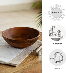 Bol à salade en bois d'acacia durable, fait main, brun foncé, 1200 ml, ustensile de cuisine multi-usage, vente en gros et export. - Product Image 3