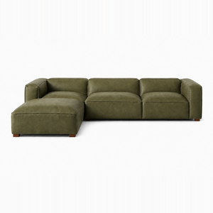 Canapé d'angle en cuir moderne en forme de L, design modulaire, accoudoirs carrés, dossier serré - Product Image 1