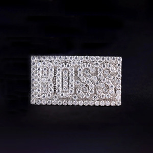 BOSS Round Cut Moissanite Diamond Letter Engagement <b>Ring</b> Rapper Custom Name Logo <b>Initial</b> <b>Ring</b> Iced Out Hip Hop Statement Jewelry - Product Image 2