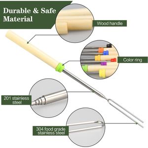 Set di 5 Spiedini Estensibili in Metallo da 32 Pollici con Manico in Legno per Barbecue e Arrosto di Marshmallow, Accessori Caldi per il Cucina all'Aperto - Product Image 3