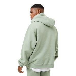 Oversized Winter Pullover Sweatshirt Men 100% Cotton Fleece Solid Dropped Shoulders Cross-over Neckline Ribbed Hem Cuffs - Product Image 3