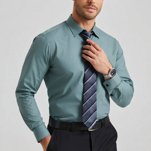 Chemise habillée homme unie à boutons, manches longues, en coton, coupe ajustée, pour affaires et usage quotidien, respirante et à séchage rapide - Product Image 3