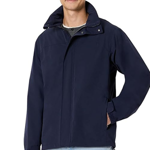 Women's <b>Navy</b> Windbreaker Jacket Full Sleeve Zipper Closure Windproof Casual Solid Color Regular Length Outerwear - Product Image 1