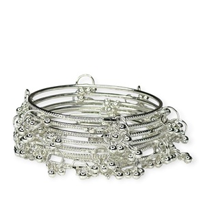 Juego de Brazaletes Ghungroo Plateados al por Mayor, Joyería Étnica Tradicional para Mujer, Diseño de Campana Colgante, para Bodas - Product Image 1