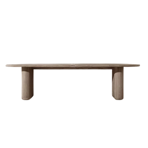 Modern Resort Outdoor Dining <b>Table</b> <b>Solid</b> Teak <b>Wood</b> Oval Slatted <b>Top</b> Double Pedestal Base for Luxury Patio Garden Dining - Product Image 1