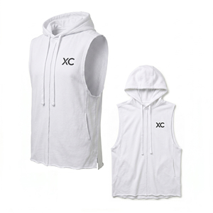 Custom LOGO Hooded Cotton-Blend GYM Tank <b>Top</b> Printed logo Plus Size Plain Men's Singlet Sports training Casual Athletic Wear - Product Image 1