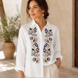 Premium White Cotton Embroidered <b>Shirt</b> for <b>Women</b> Full Sleeve Button Down Casual <b>Dress</b> Blouse for B2B Wholesale - Product Image 1