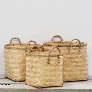 Eco-friendly <b>Bamboo</b> Laundry <b>Basket</b> with Handles Sustainable Colorful Woven Nesting Flower Pot From Vietnam For Home Storage - Product Image 5