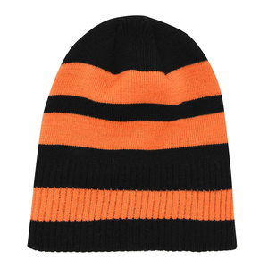Unisex Striped <b>Beanie</b> <b>Hat</b> Black Orange Knit Winter Cap Casual Style for Adults 56-58CM Head Circumference - Product Image 6