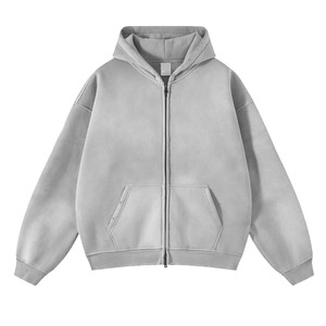Latest Customized Logo Men Acid Washed Zipper Hoodies OEM Vintage Men's Pullover Hoodie Blank 500 GSM Fleece Plain Dyed Winter - Product Image 3