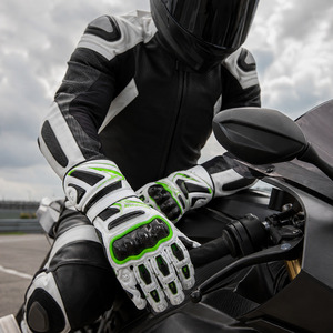Gants de moto de course à doigts entiers blancs, verts et noirs, en cuir de vachette, protection des articulations en carbone, fermeture auto-agrippante - Product Image 5