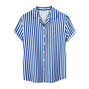 2026 OEM Custom Brand Logo Button down Shirts for Men Stripe Lapel Short Sleeve Tops Casual Summer Beach Vacation 100% Cotton - Product Image 3