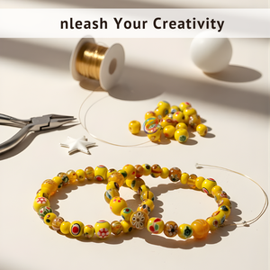 EXCEL EXPORTS Perles en verre jaune artisanales, 8 pouces de long |   Taille des perles 1618 mm |   Fournitures de bricolage décoratives - Product Image 5