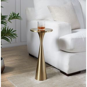 Elegante mesa auxiliar alta de metal con estructura delgada y base resistente para usar como soporte de lámpara en el dormitorio. - Product Image 1