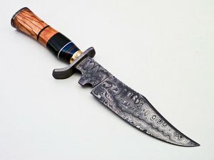 Couteau de chasse Bowie Damas fait main, lame fixe, manche en bois, OEM, marque privée, multifonctionnel, camping, extérieur, cadeau - Product Image 2