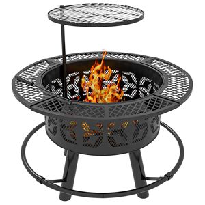 Braciere Portatile da Esterno Nero da 33 Pollici con Griglia di Cottura e Paletta, per Legna e Carbonella, Barbecue per Arredo Patio - Product Image 1