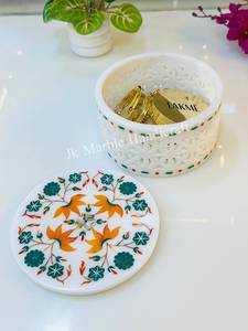 Marble Round Inlay Floral Work Jewelry <b>Box</b> Handcrafted Good Quality Piece Handmade Wholesale Best Price Available Here - Product Image 4