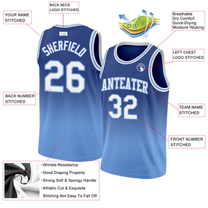 Maillots de basket-ball à dégradé de couleur bleu ciel, très demandés, design personnalisé, sublimation, 100% polyester, vente en gros OEM - Product Image 2
