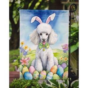 Drapeau de jardin multicolore pour la chasse aux oeufs de Pâques Caniche blanc Bannière décorative de jardin pour le patio Oeuvre d'art pour les parterres de fleurs et la décoration de boîte aux lettres - Product Image 3