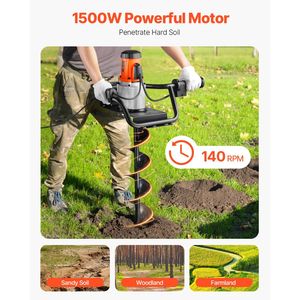Potente Trivella Elettrica da 1500W con Punta in Acciaio Legato 5.71, 140 RPM, per Terreno e Metallo, Dimensione Foro 10.24 - Product Image 2