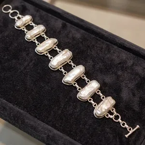 Biwa Pearl 925 Sterling Silver Handmade Bracelet Elegant Freshwater Pearl Jewelry Wholesale Fashion Adjustable Link Bracelet - Product Image 4