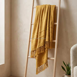 Jeté de lit en coton slub tissé de qualité supérieure, beige crème, couverture décorative côtelée, drap de canapé aspect lin, personnalisable en gros - Product Image 5