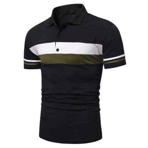 Polo de Manga Corta para Hombre, Diseño de Bloques de Color, Corte Regular, Estilo Casual, Tejido de Punto, Patrón a Rayas, Negro, Blanco, Verde Oliva - Product Image 4