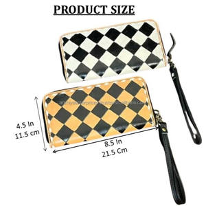 OEM/ODM Custom Hand Tooled Genuine Leather Wristlet Wallet <b>for</b> <b>Women</b> Checkered Pattern Large Capacity Clutch <b>Card</b> <b>Holder</b> Wallets - Product Image 2