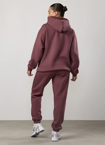 Conjunto de chándal de forro polar transpirable de 2 piezas para mujer, de longitud completa, personalizado, color uva, casual, liso, 365, de ajuste regular, con sudadera con capucha y pantalones de chándal - Product Image 6