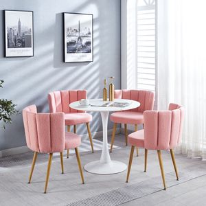 Set moderno rosa sedia da pranzo 2 tubi di ferro colore legno gambe capelli corti cuscini comodi schienale per sala da pranzo soggiorno - Product Image 4
