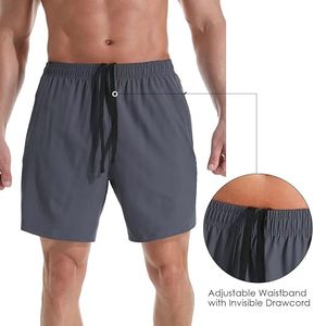 Shorts de sport gris foncé pour homme avec cordon de serrage, décontractés, pour l'entraînement et la gym, avec poches latérales - Product Image 3